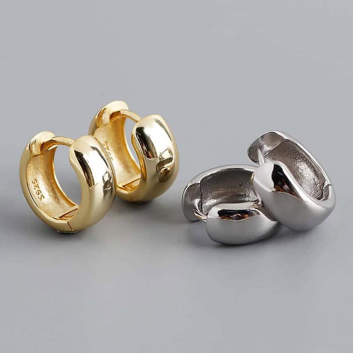 Ohrringe Silber Creolen Breit Gold – Bild 2