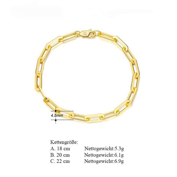925 Silber Paperclip Armband 18K Vergoldet – Bild 4