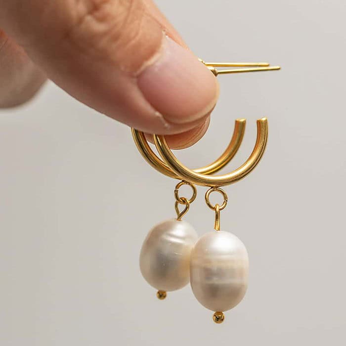 Perlen Ohrringe Creolen Gold – Bild 3