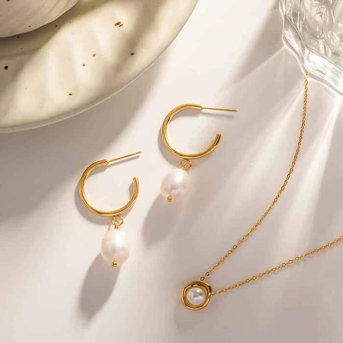 Perlen Ohrringe Creolen Gold – Bild 4