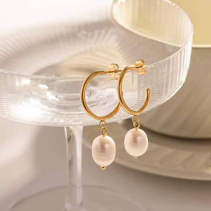 Perlen Ohrringe Creolen Gold – Bild 5