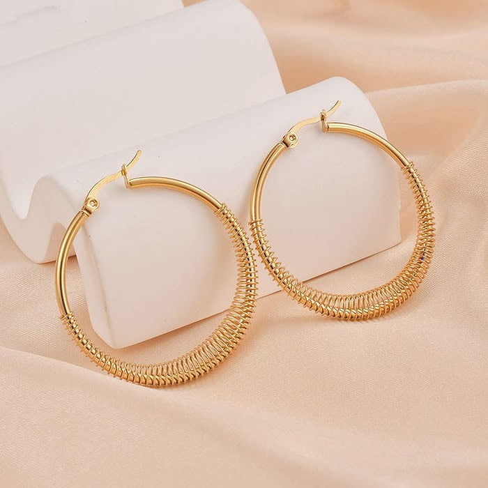 Damen Edelstahl Ohrringe Creolen Gold – Bild 3