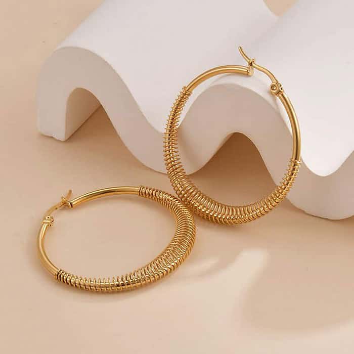 Damen Edelstahl Ohrringe Creolen Gold – Bild 4