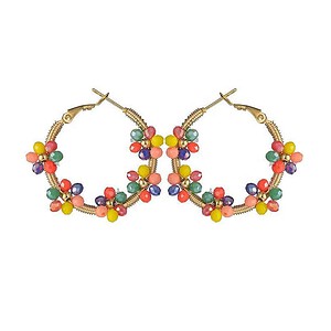 Boho Damen Edelstahl Creolen Ohrringe mit Blumen