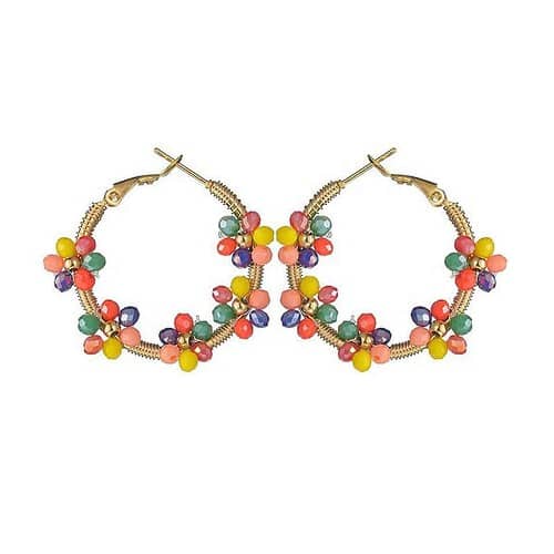 Boho Damen Edelstahl Creolen Ohrringe mit Blumen