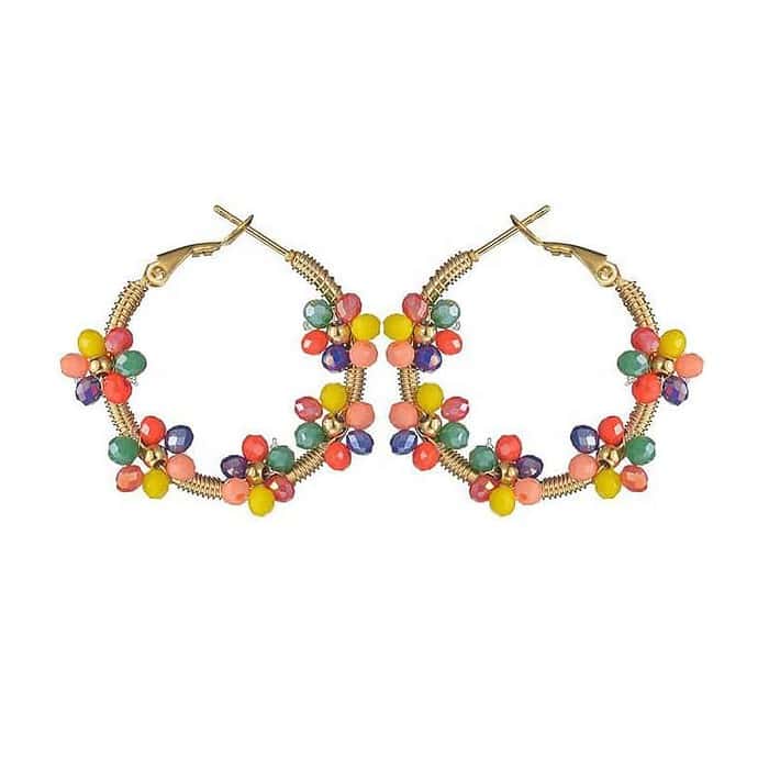 Boho Damen Edelstahl Creolen Ohrringe mit Blumen