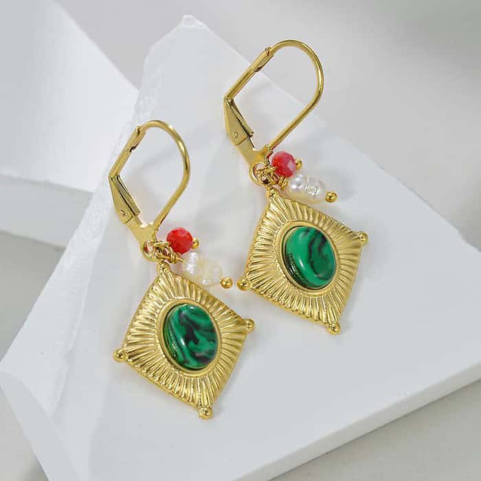 Damen Eckige Ohrringe Gold – Bild 4