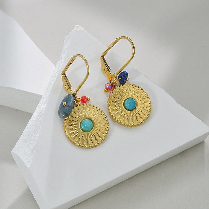 Boho Gold Ohrringe mit Türkis für Damen – Bild 4
