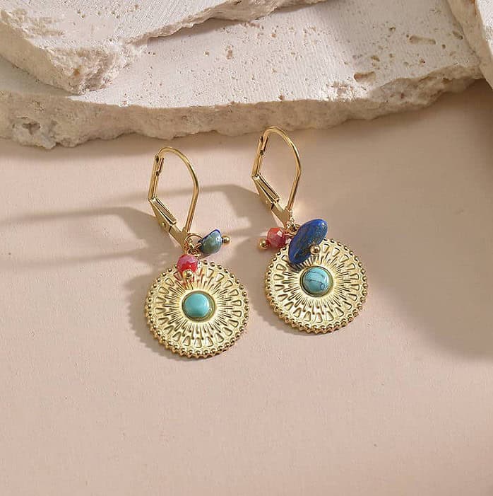 Boho Gold Ohrringe mit Türkis für Damen – Bild 2