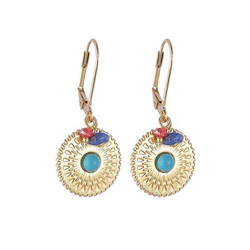 Bohemian Türkis Damen Ohrringe mit roten, blauen Akzenten