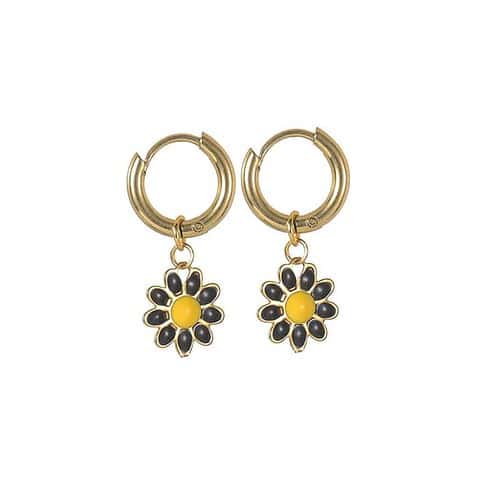 Blumen Damen Edelstahl Ohrringe Hängend Gold Creolen