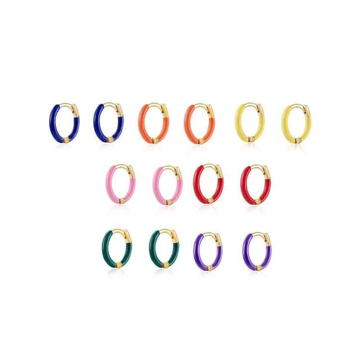 Huggie Emaille Ohrringe Damen Multicolor – Bild 2