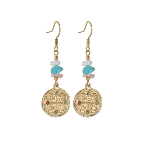 Boho Stil Gold Damen Ohrhänger mit weiβe und grün stein