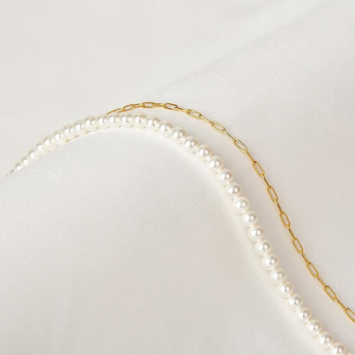 Damen Kette Halb Perlen Halb Gold – Bild 3