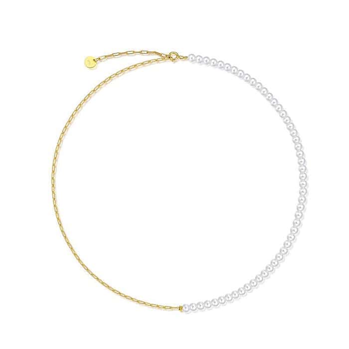 Damen Kette Halb Perlen Halb Gold