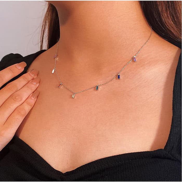 925 Silber Damen Halskette mit bunten Steinen – Bild 2