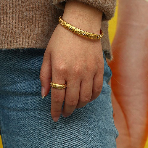 Armreif Gold Damen Offen Sterne Mond Sonne
