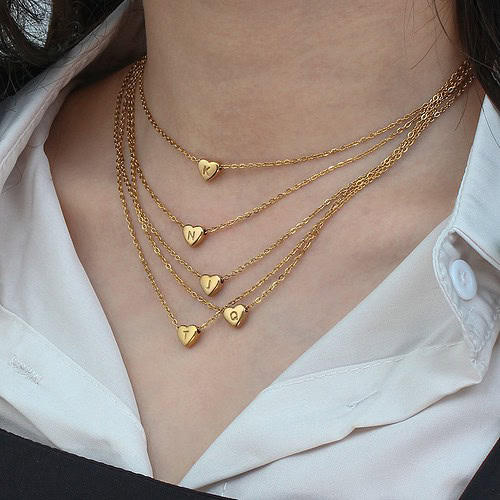 Damen Herz Buchstaben Kette Gold