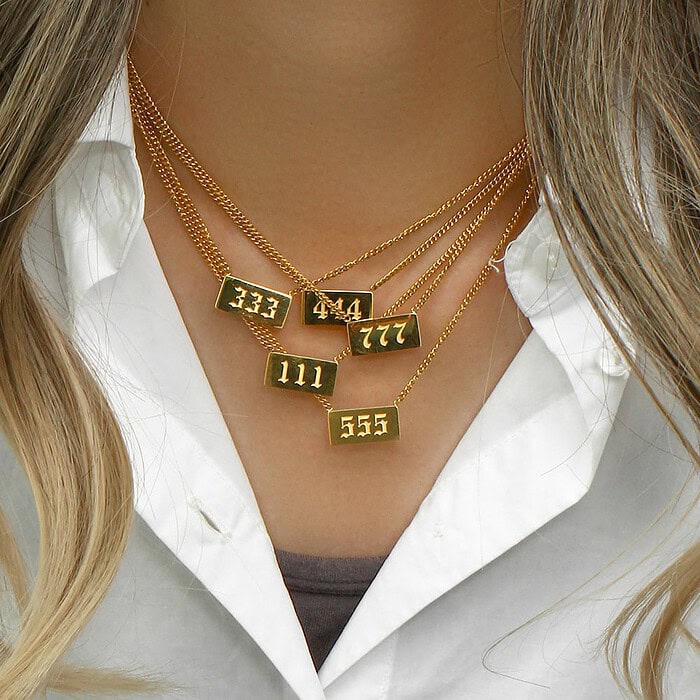 Damen Zahlen Kette Plättchen Gold
