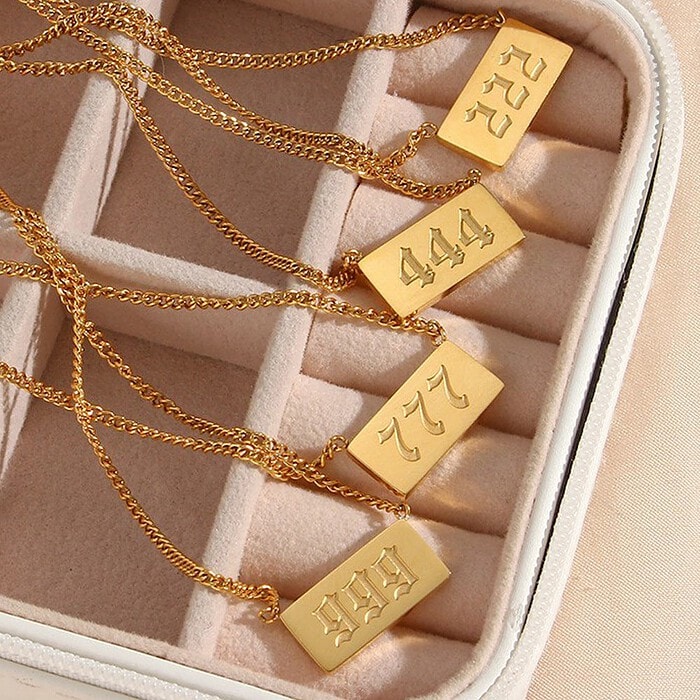 Damen Zahlen Kette Plättchen Gold