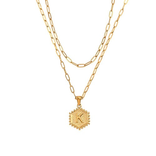 Damen Layering Buchstaben Kette Gold