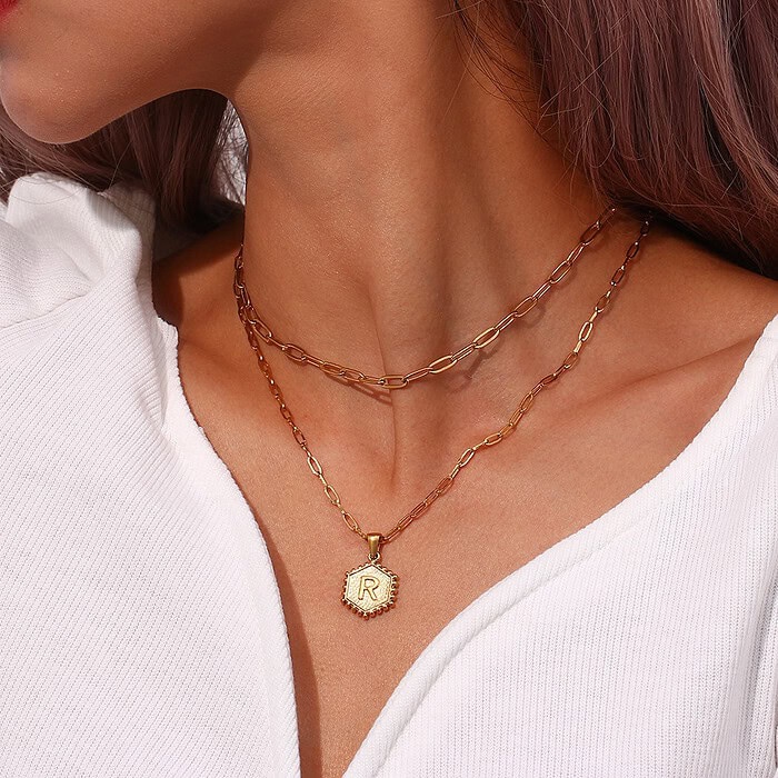 Damen Layering Buchstaben Kette Gold