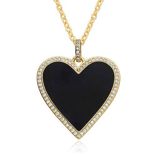 Herz Edelstahl Damen Kette Schwarz