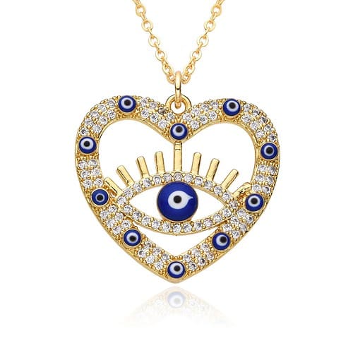 Herz Zirkonia Böses Auge Kette Gold 4