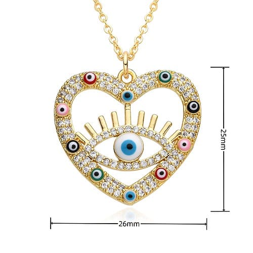 Damen Herz Zirkonia Böses Auge Kette Gold 5