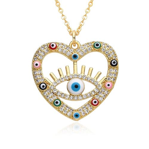 Damen Herz Zirkonia Böses Auge Kette Gold 5