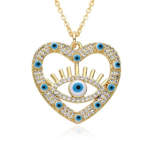 Damen Herz Edelstahl Böses Auge Kette Gold