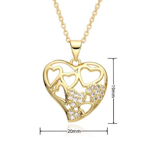 Damen Herz Zirkonia Kette 18K Vergoldet Gold