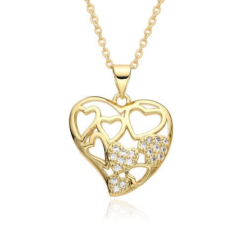 Damen Herz Zirkonia Kette 18K Vergoldet Gold