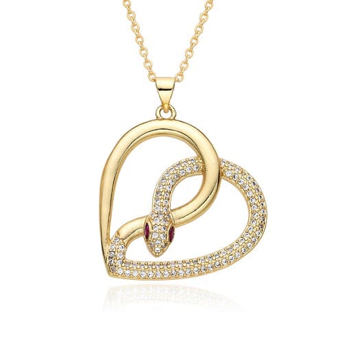 Damen Herz Zirkonia Kette 18K Vergoldet Schlange