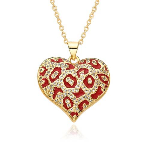 Damen Herz Kette 18K Vergoldet Gold Rot