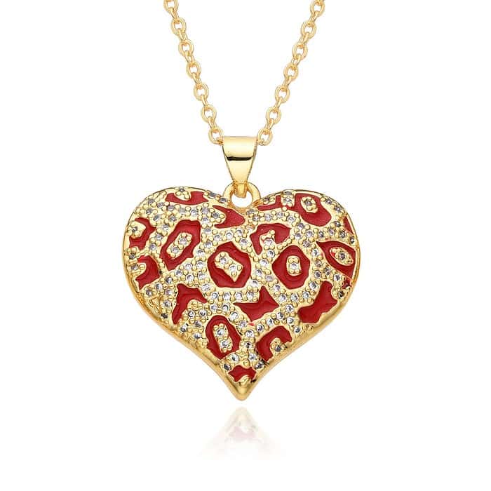 Damen Herz Kette 18K Vergoldet Gold Rot