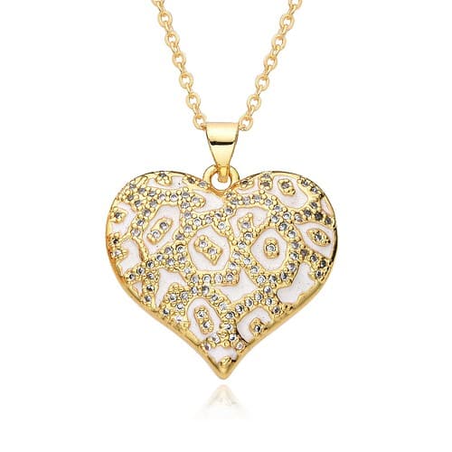 Damen Herz Kette 18K Vergoldet Gold weiß