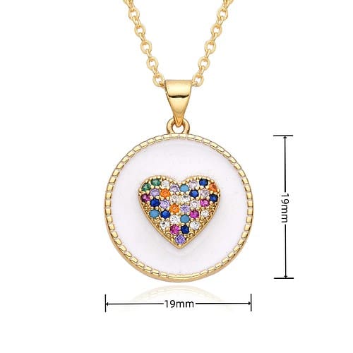 Damen Herz Plättchen Kette Bunte