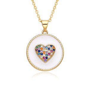 Damen Herz Plättchen Kette Bunte