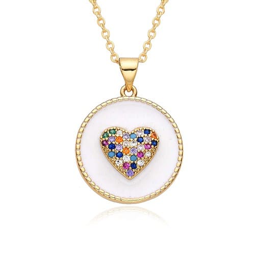 Damen Herz Plättchen Kette Bunte