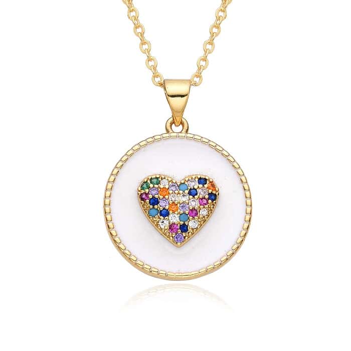 Damen Herz Plättchen Kette Bunte