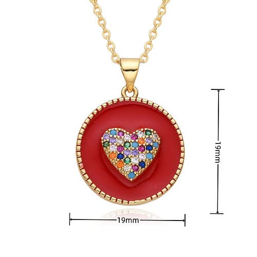 Damen Herz Plättchen Kette Bunte 18K Vergoldet