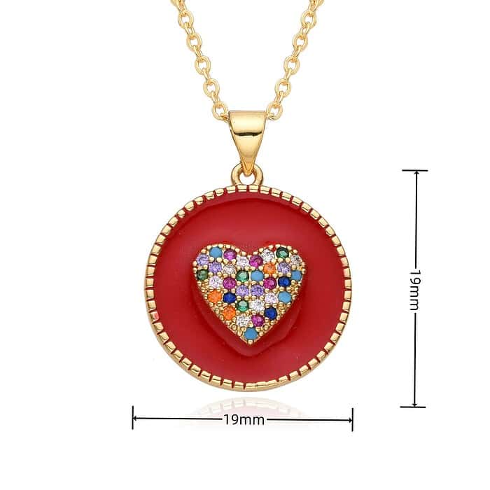 Damen Herz Plättchen Kette Bunte 18K Vergoldet