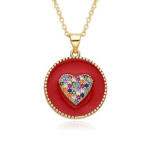 Damen Herz Plättchen Kette Bunte 18K Vergoldet
