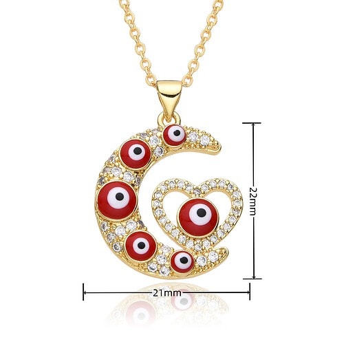Damen Herz Kette Gold Mond Auge