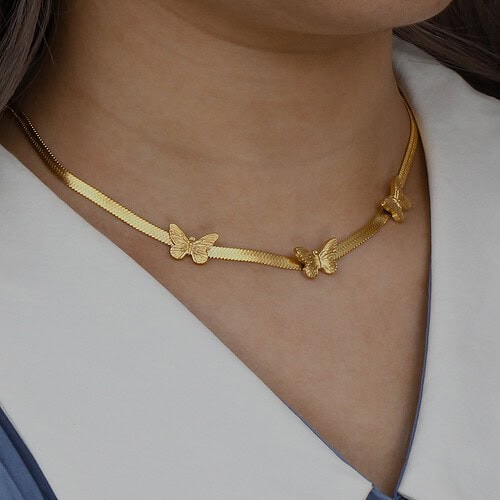 Damen Statement Ketten 18K Vergoldet Schmetterling