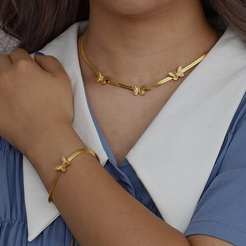 Damen Statement Armband 18K Vergoldet Schmetterling