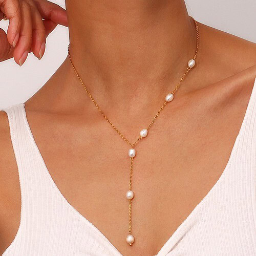 Y Kette Damen 18K Vergoldet Perlen