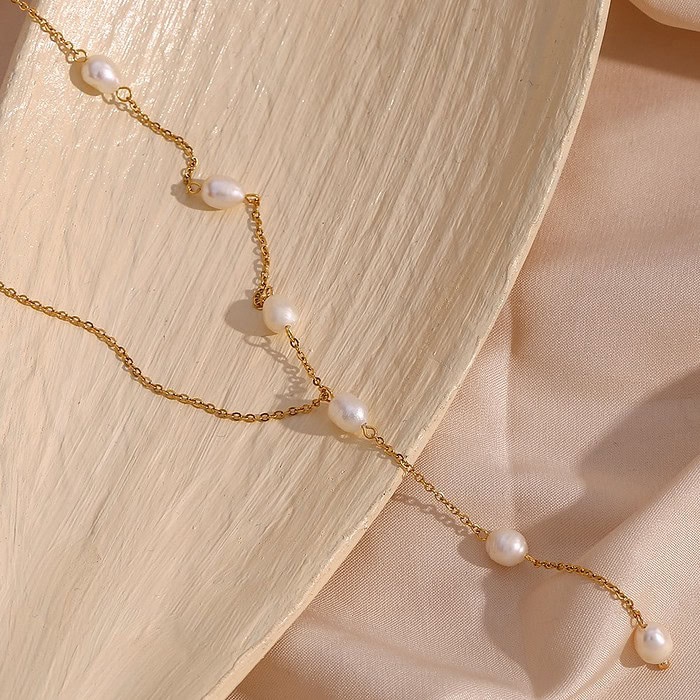 Y Kette Damen 18K Vergoldet Perlen