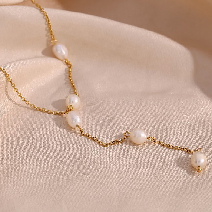 Y Kette Damen 18K Vergoldet Perlen